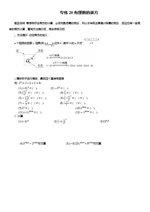 有理数的乘方 同步练习 2023-2024学年人教版七年级数学上册