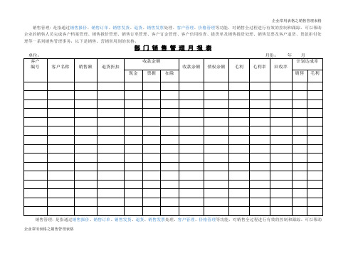 部门销售管理月报表