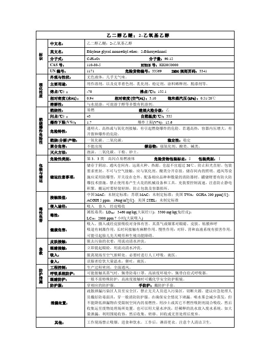 乙二醇乙醚(2-乙氧基乙醇)化学品安全技术说明书MSDS