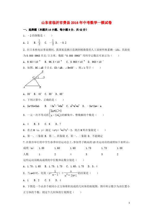 山东省临沂市费县2016年中考数学一模试卷(含解析)