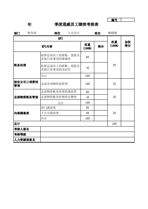 通威集团财务部各岗位季度考核表.xls