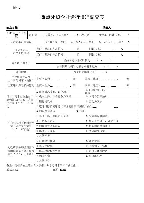 重点外贸企业月度情况调查表