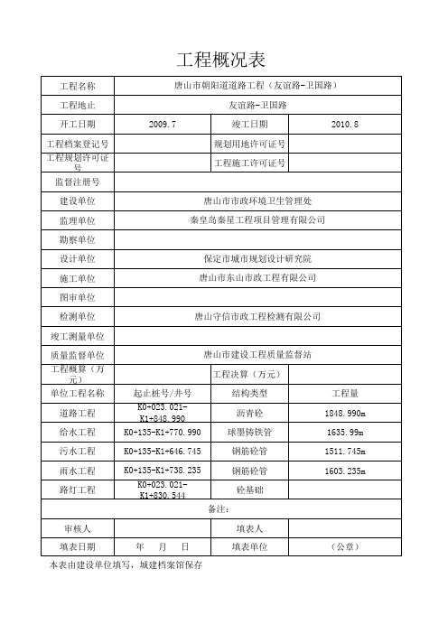 道路工程概况表