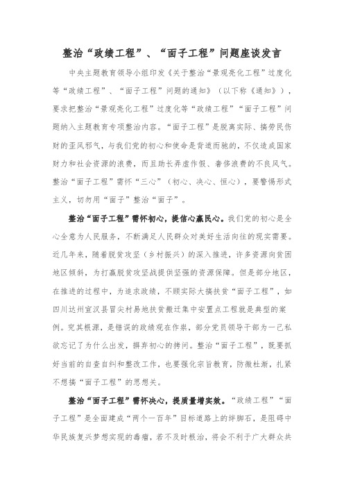 整治“政绩工程”、“面子工程”问题座谈发言