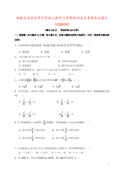 西藏自治区拉萨中学高三数学上学期第四次月考期末试题文12300393