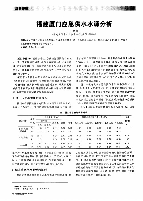 福建厦门应急供水水源分析