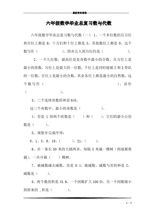 六年级数学毕业总复习数与代数_0