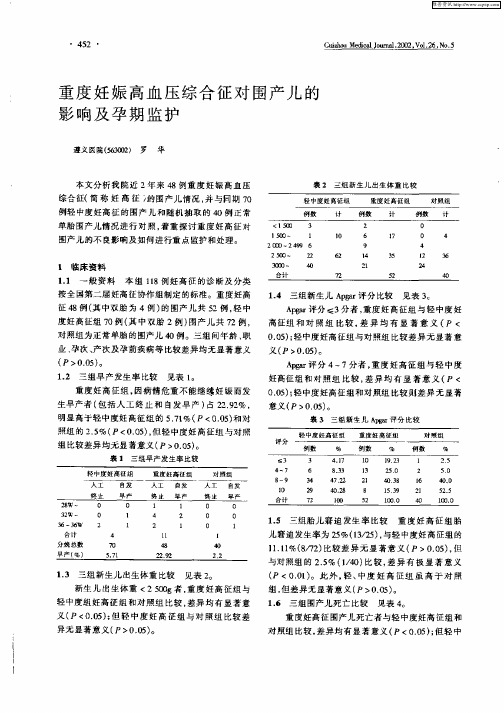 重度妊娠高血压综合征对围产儿的影响及孕期监护