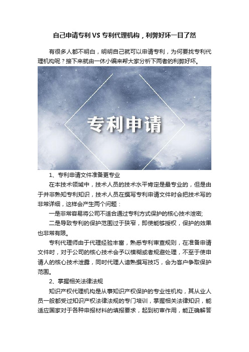 自己申请专利VS专利代理机构，利弊好坏一目了然