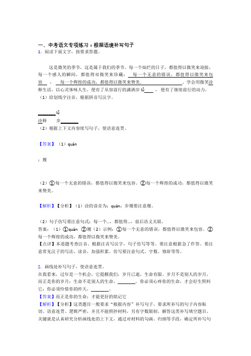 新初中中考 语文根据语境补写句子及解析