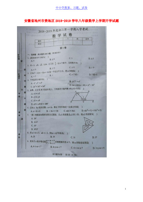 【精品】八年级数学上学期开学试题扫描版新人教版