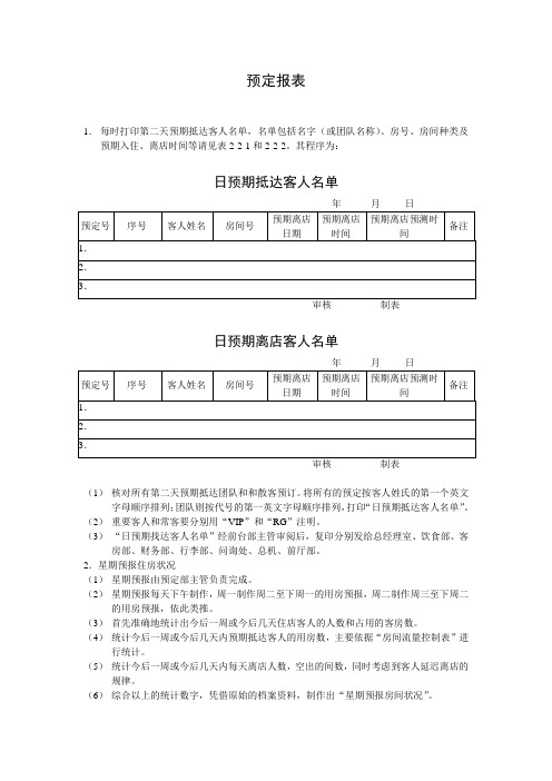 预定报表格式