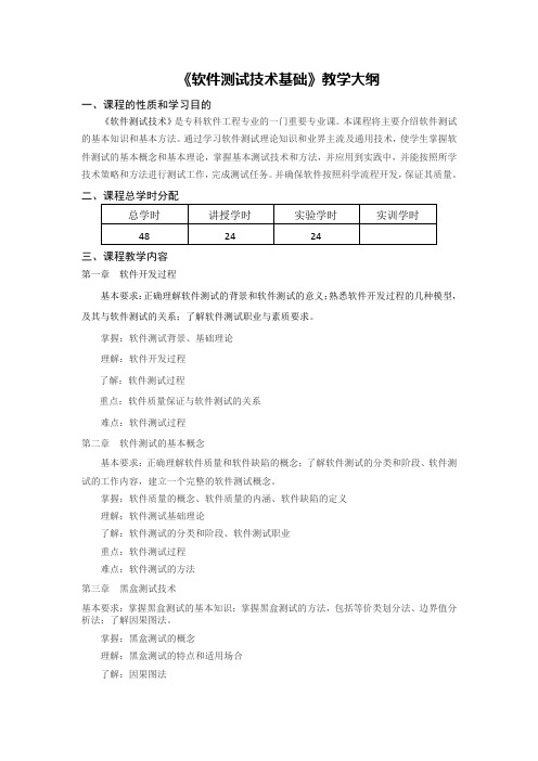 《软件测试技术基础》教学大纲