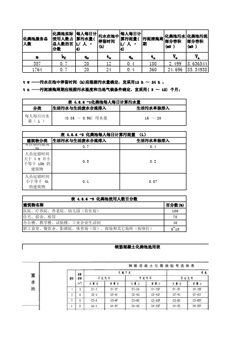 化粪池计算表(一表计算选定化粪池)