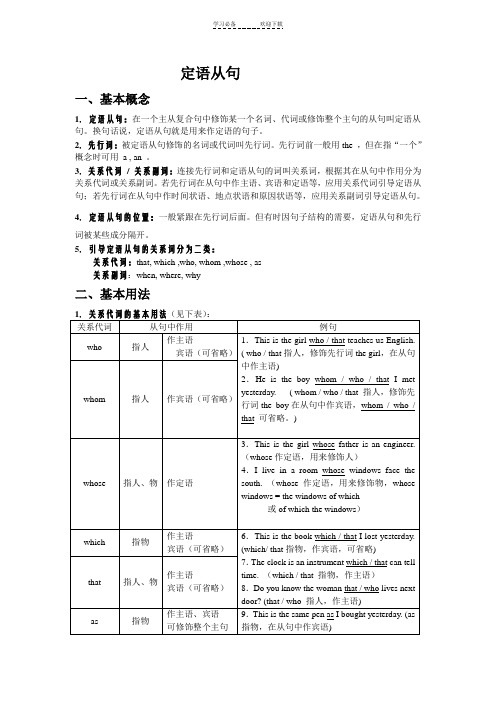 高一英语(牛津译林版)必修一定语从句