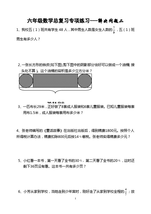 六年级数学总复习专项练习---解决问题二