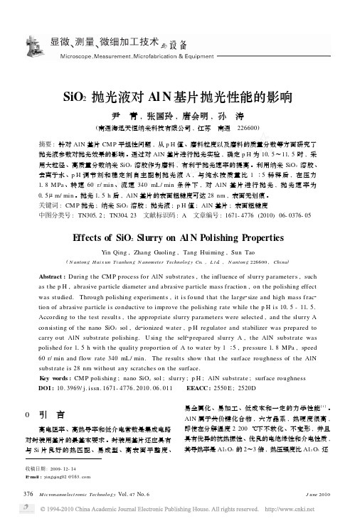 SiO_2抛光液对AlN基片抛光性能的影响