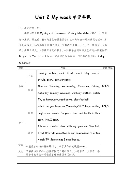 五年级英语上册第二单元备课