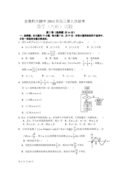 安徽省师大附中2014届高三第八次联考数学(理)试题