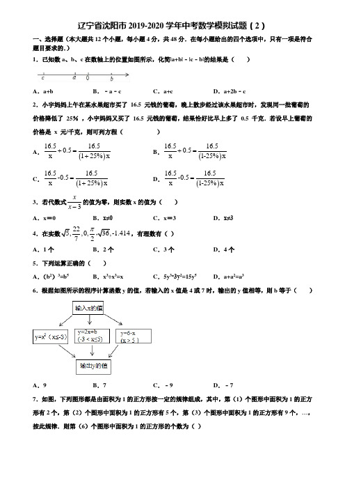 辽宁省沈阳市2019-2020学年中考数学模拟试题(2)含解析