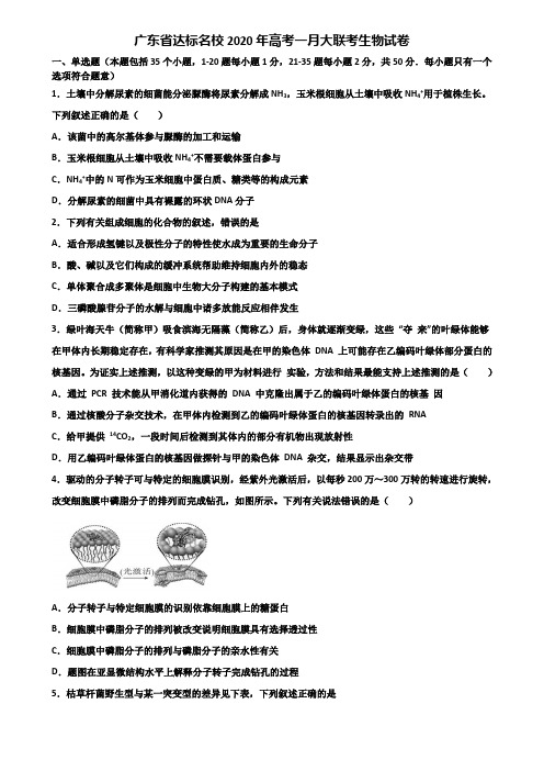 广东省达标名校2020年高考一月大联考生物试卷含解析