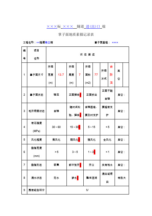 掌子面地质素描记录表(模板)