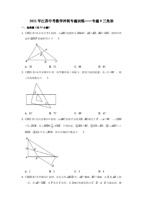 2021年江苏省中考三轮冲刺数学训练—专题9三角形