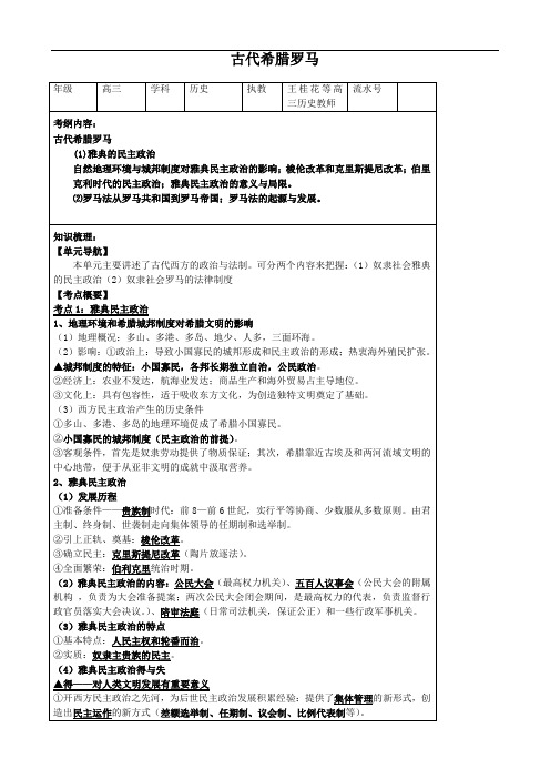 历史：专题六《古代希腊、罗马的政治文明》教案(人民版必修1)