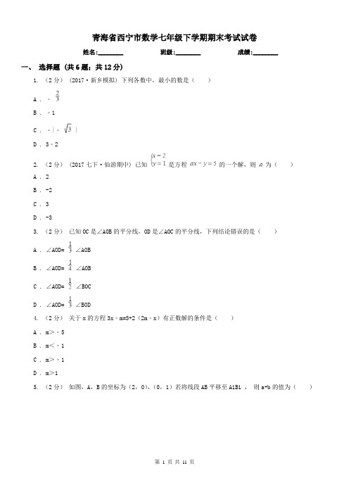 青海省西宁市数学七年级下学期期末考试试卷