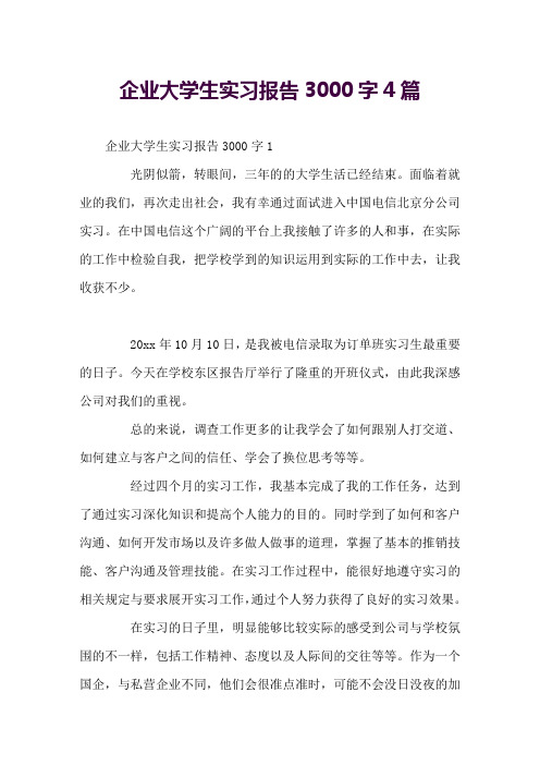 企业大学生实习报告3000字4篇