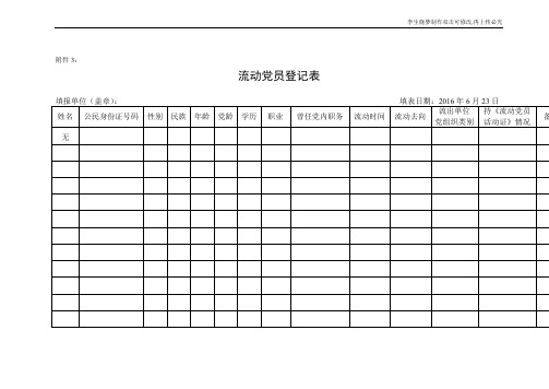 流动党员登记表流动党员情况汇总表党员情况汇总表经查找取得联系党员登记表与党组织失去联系党员情况汇总表