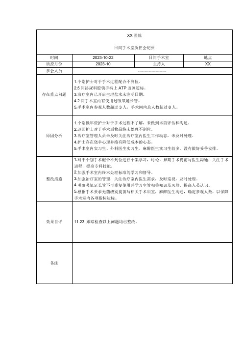 日间手术室质控会纪要