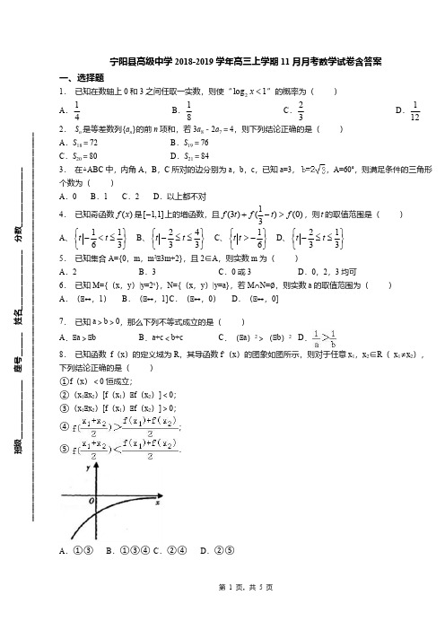 宁阳县高级中学2018-2019学年高三上学期11月月考数学试卷含答案