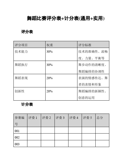 舞蹈比赛评分表+计分表(通用+实用)