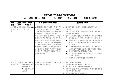 体育东路小学期末复习计划安排表