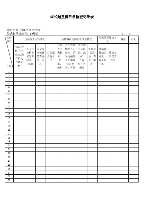 塔式起重机日常检查记录表