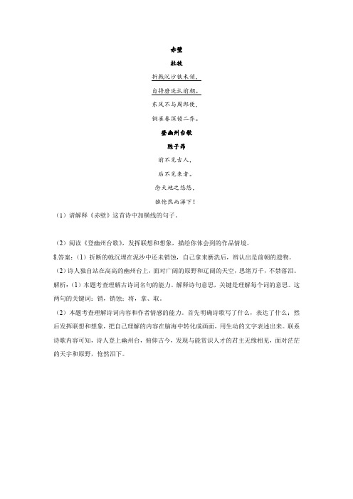 中考语文复习古代诗歌阅读：赤壁