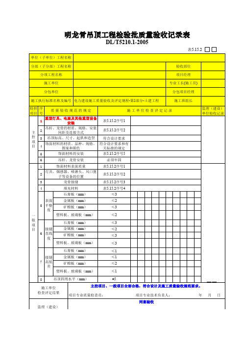 5.15.2明龙骨吊顶工程检验批质量验收记录表