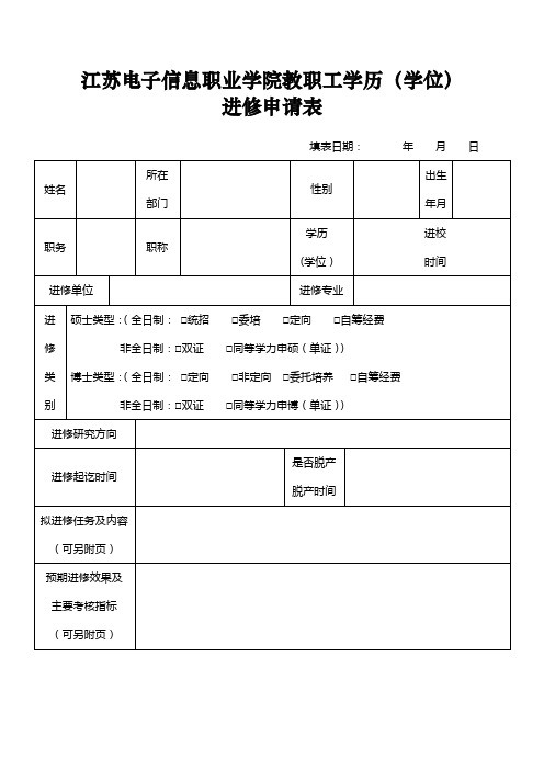 19版_江苏电子信息职业学院教职工学历(学位)进修申请表