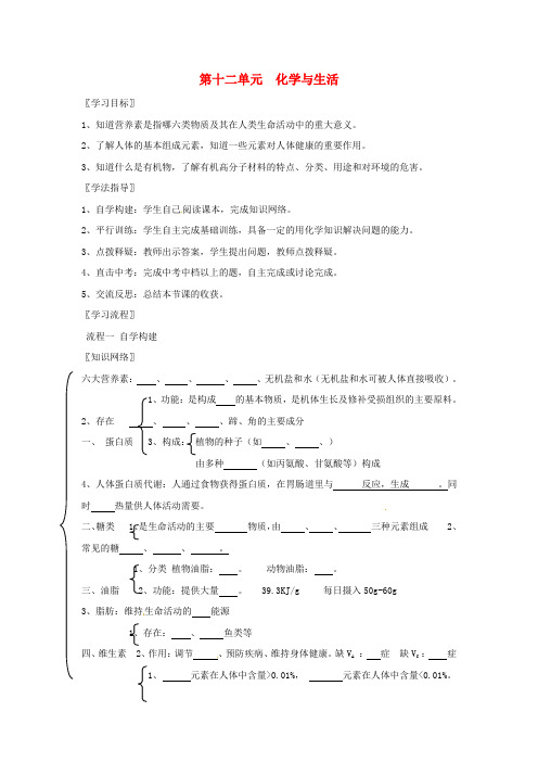 【人教版】九年级化学下册：第12单元 化学与生活复习导学案