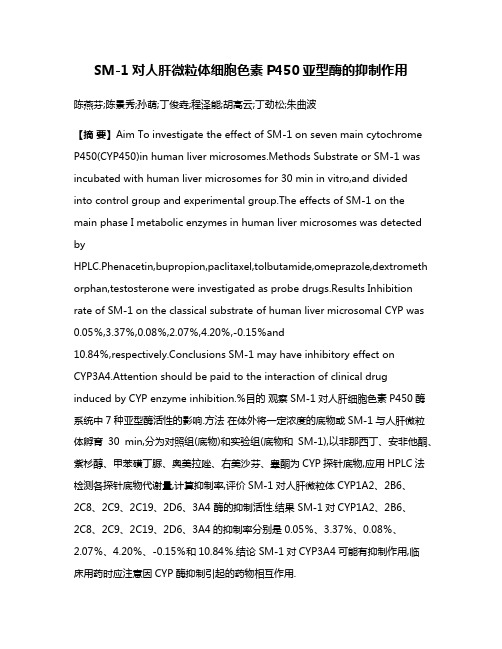 SM-1对人肝微粒体细胞色素P450亚型酶的抑制作用