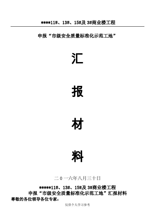 市级申报标准化工地汇报材料