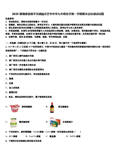 2025届福建省南平市建瓯市芝华中学九年级化学第一学期期末达标测试试题含解析