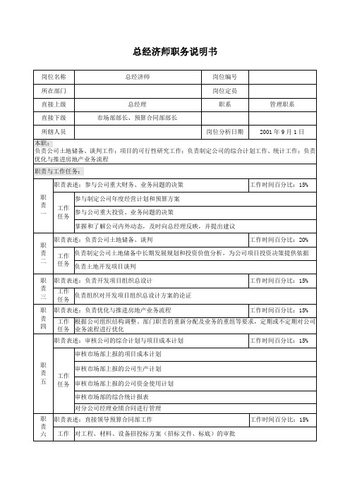 总经济师职务说明书