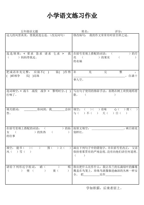 罗阳小学五年级语文期末复习练习作业92