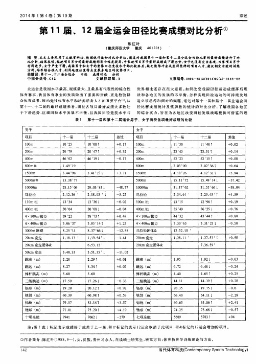 第11届、12届全运会田径比赛成绩对比分析