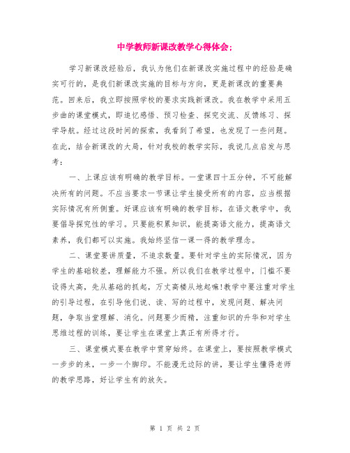 中学教师新课改教学心得体会