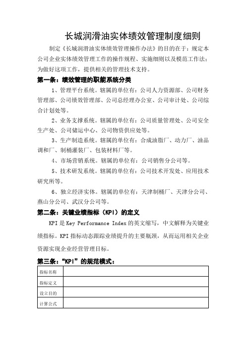 公司实体绩效管理制度细则