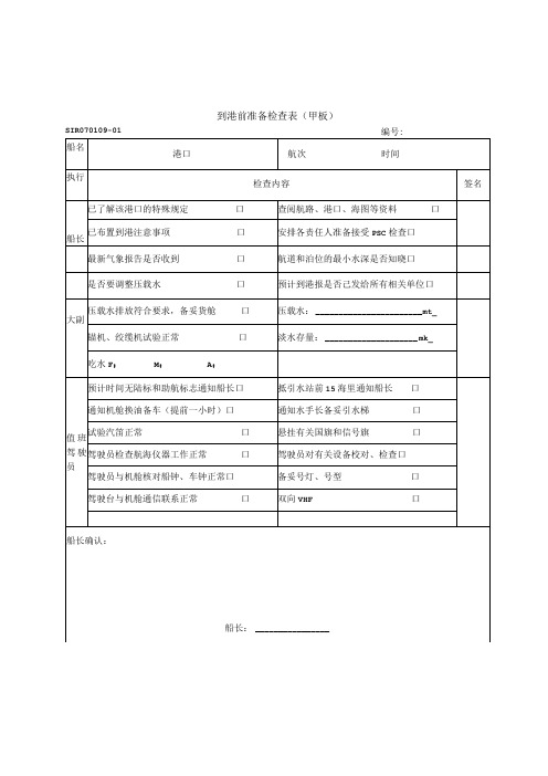 船舶到港开航前准备须知