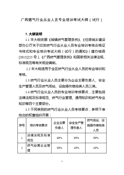 广西燃气行业从业人员专业培训考试大纲(试行)